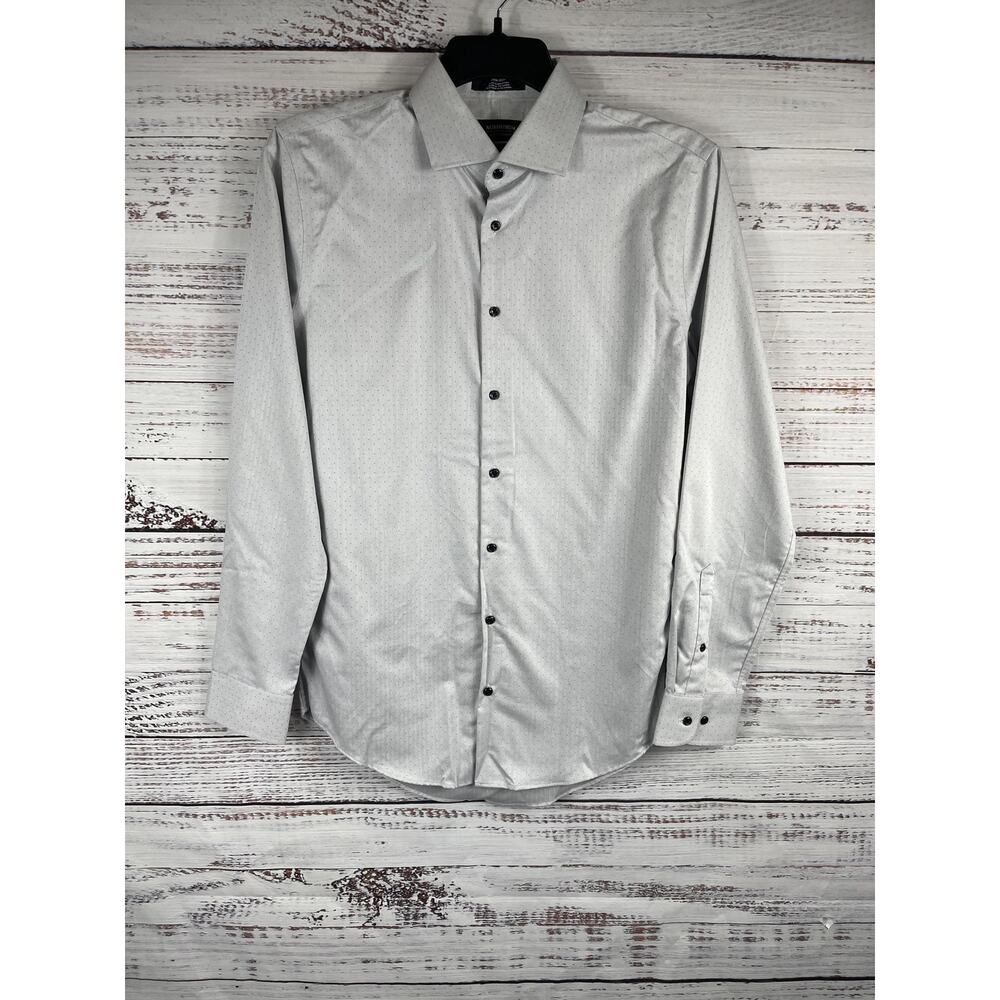 Nordstrom Shirt Men's 15 Trim Fit Gray Dot Pattern Button Up Long Sleeve